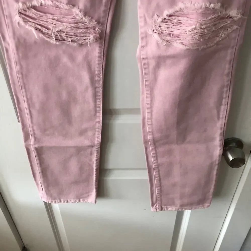 3x1 NYC size 25 Women's distressed straight leg jeans Mineral Rose Pink $367